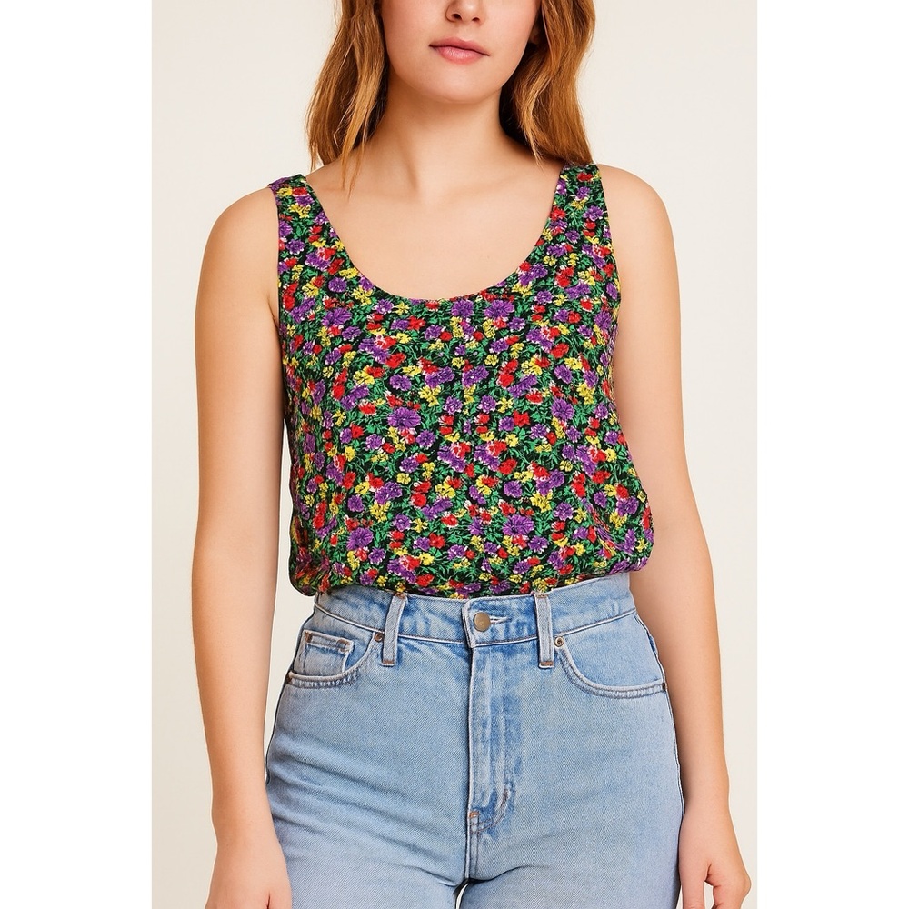 Via Max VTG Micro Dainty Ditsy Floral Lightweight Sleeveless Blouse Tank Top